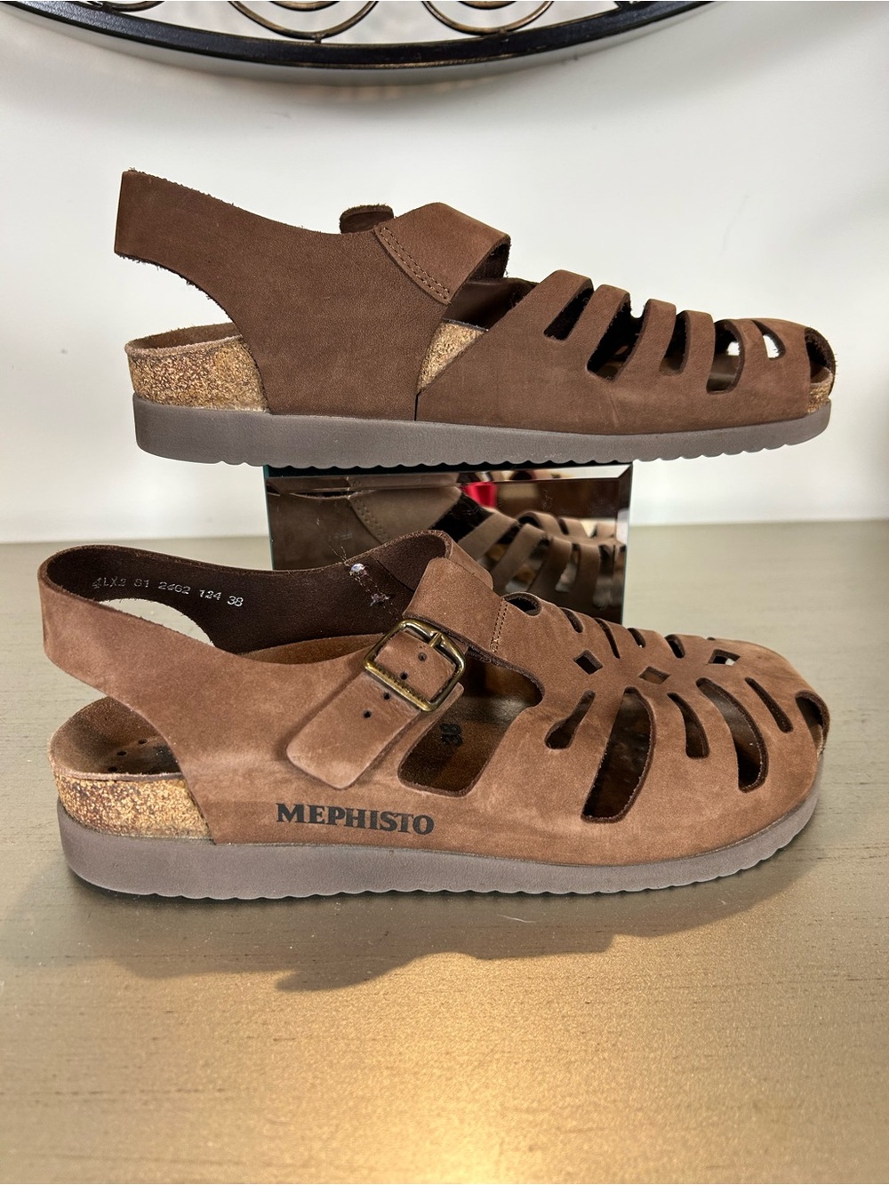 Mephisto Women's Brown Suede Strappy Cork Footbed Sandals